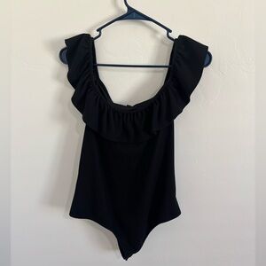Express Black Ruffle Off Shoulder Bodysuit – Size Medium